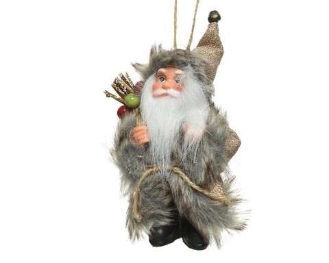 Decoratiune Santa giftbag, Decoris, 6x4x13 cm, poliester, maro