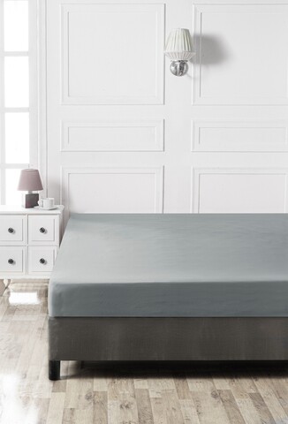 Cearceaf de pat cu elastic, 140×190 cm, 100% bumbac ranforce, Patik, Dark Grey, gri inchis