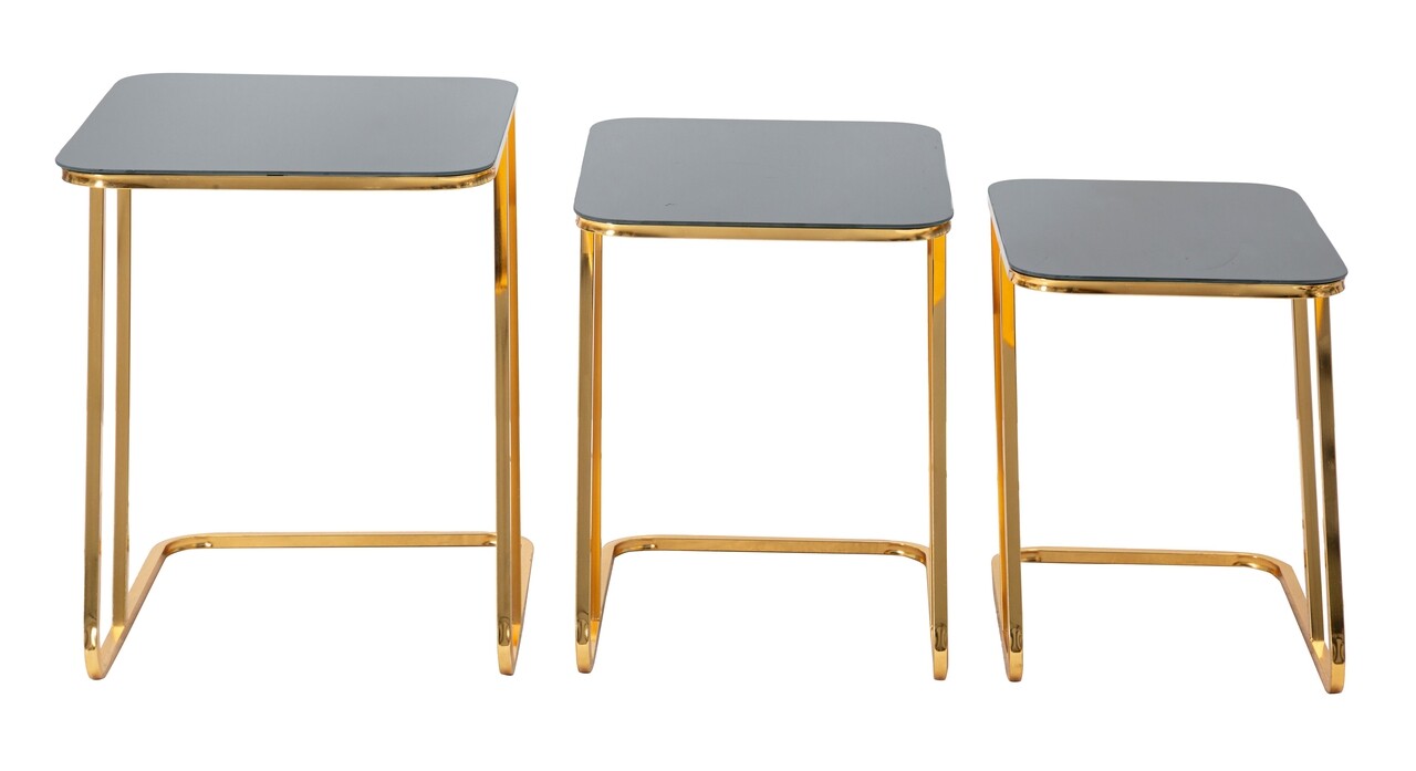 Set 3 masute Simple, Mauro Ferretti, 44x50.5x55.5 cm, fier, negru/auriu - 1 | YEO