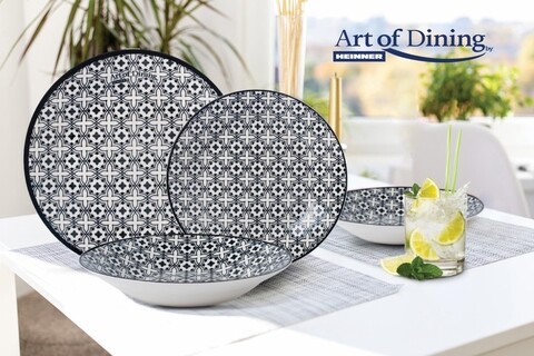 Serviciu de masa rania, heinner, 18 piese, ceramica, alb/albastru