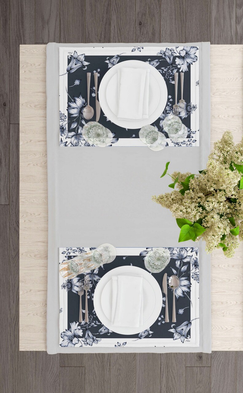 Set suporturi pentru farfurie, Mia, 742TMA7804, Poliester, Alb/Negru