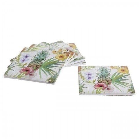Set 6 suporturi de pahar Pineapple, InArt, 10 x 10 x 4 cm, plastic, multicolor