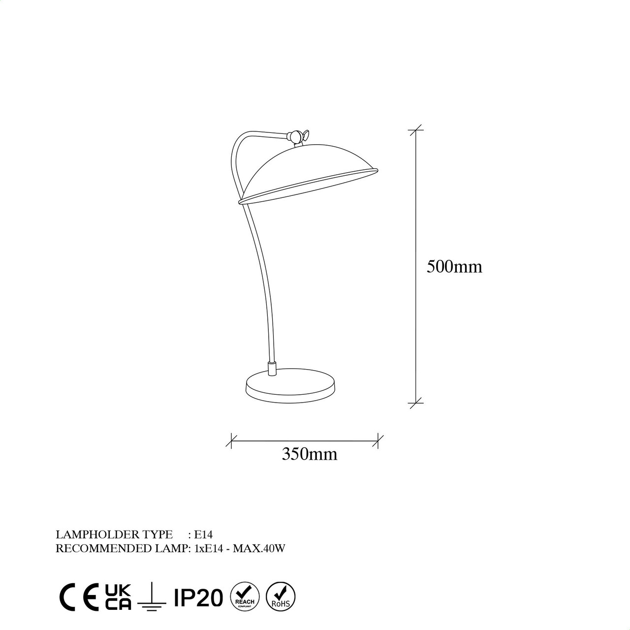 Lampa de masa, Fulgor, 942FLG1820, Metal, Auriu