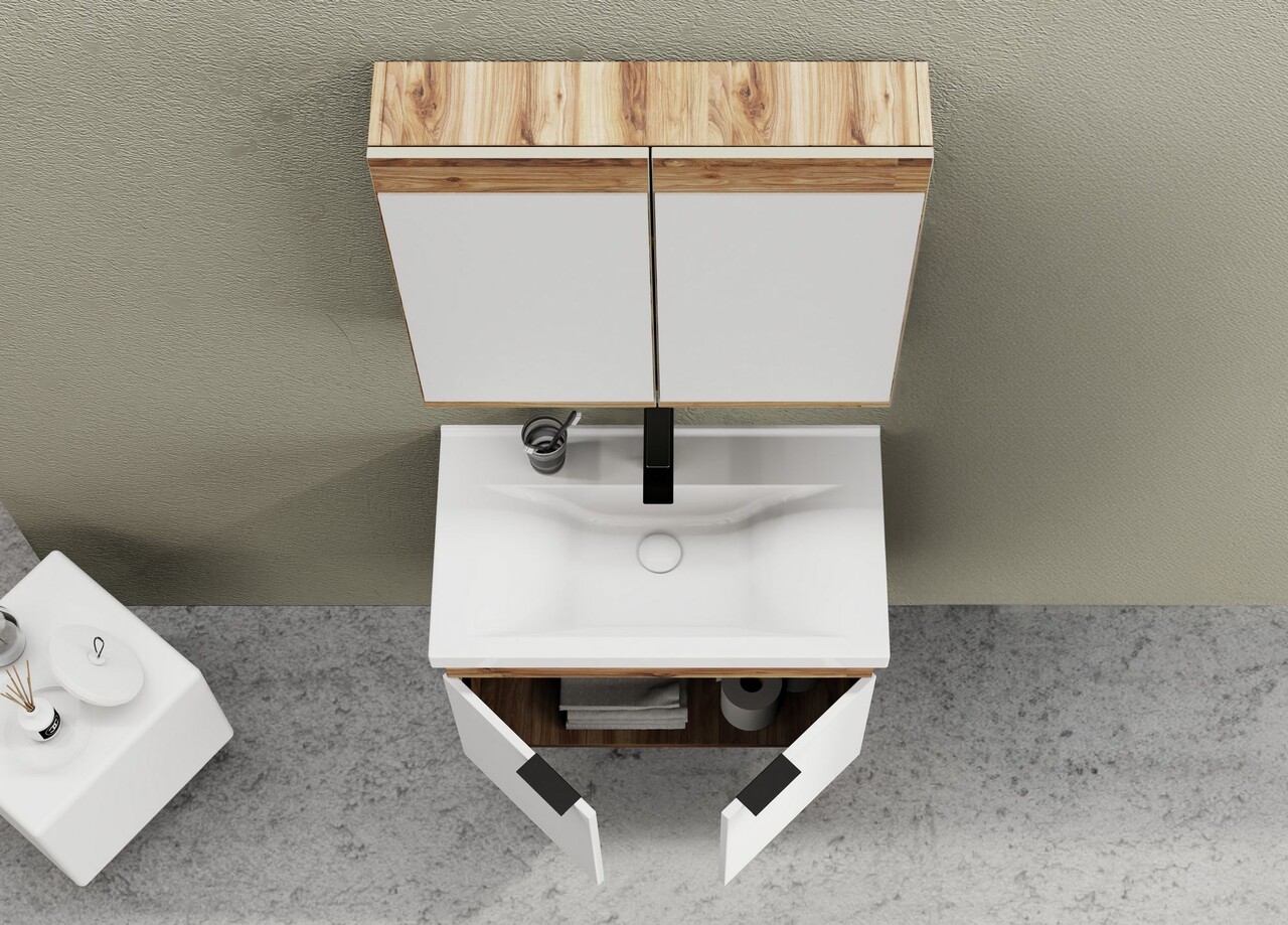 Set mobilier de baie (2 piese), Hanah Home, Carıno 80, Pin / Alb Mat - view 4