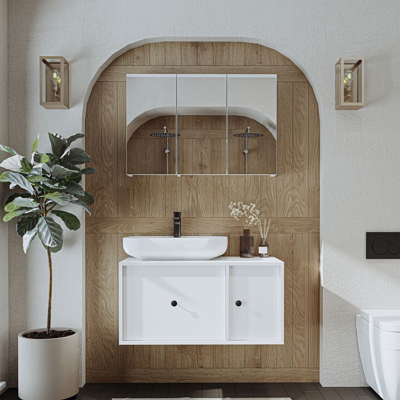 Set Dulap de Baie cu Chiuvetă și Oglindă (2 Piese), Hanah Home, 2566, MDF, Alb — imaginea 3