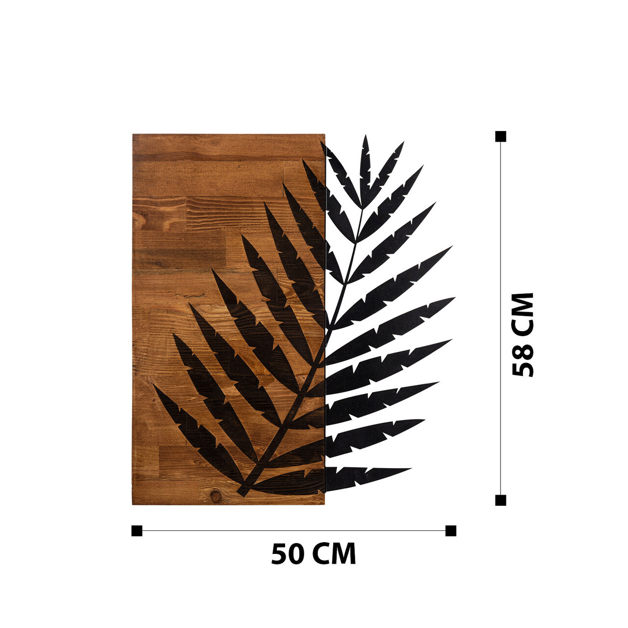 Decoratiune de perete, Leaf3 Metal Decor, lemn/metal, 50 x 58 cm, negru/maro