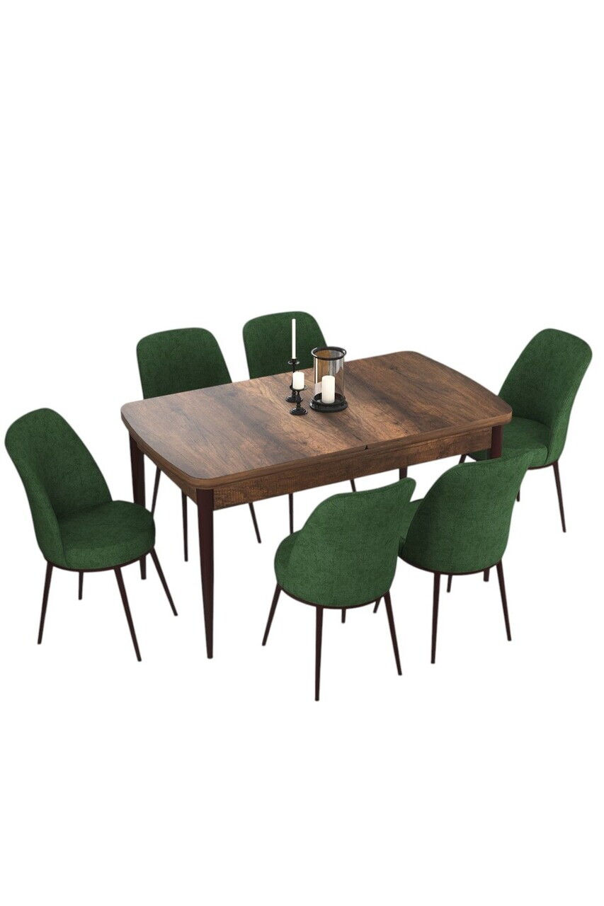 Set masa extensibila si scaune (7 piese), Hanah Home, Via, Model baroc din lemn / Verde kaki — imaginea 2