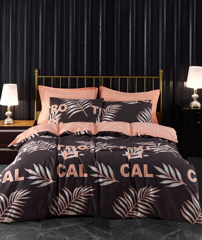 Lenjerie de pat dubla King Quilt(FR) Tropical - Brown, Mijolnir, 3 piese, 240x220 cm, bumbac ranforce, multicolor