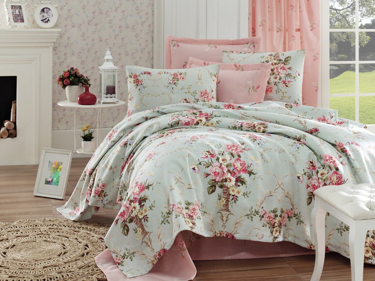 Set cuvertura pique Single, Alanur - Mint v2, Eponj Home, Bumbac