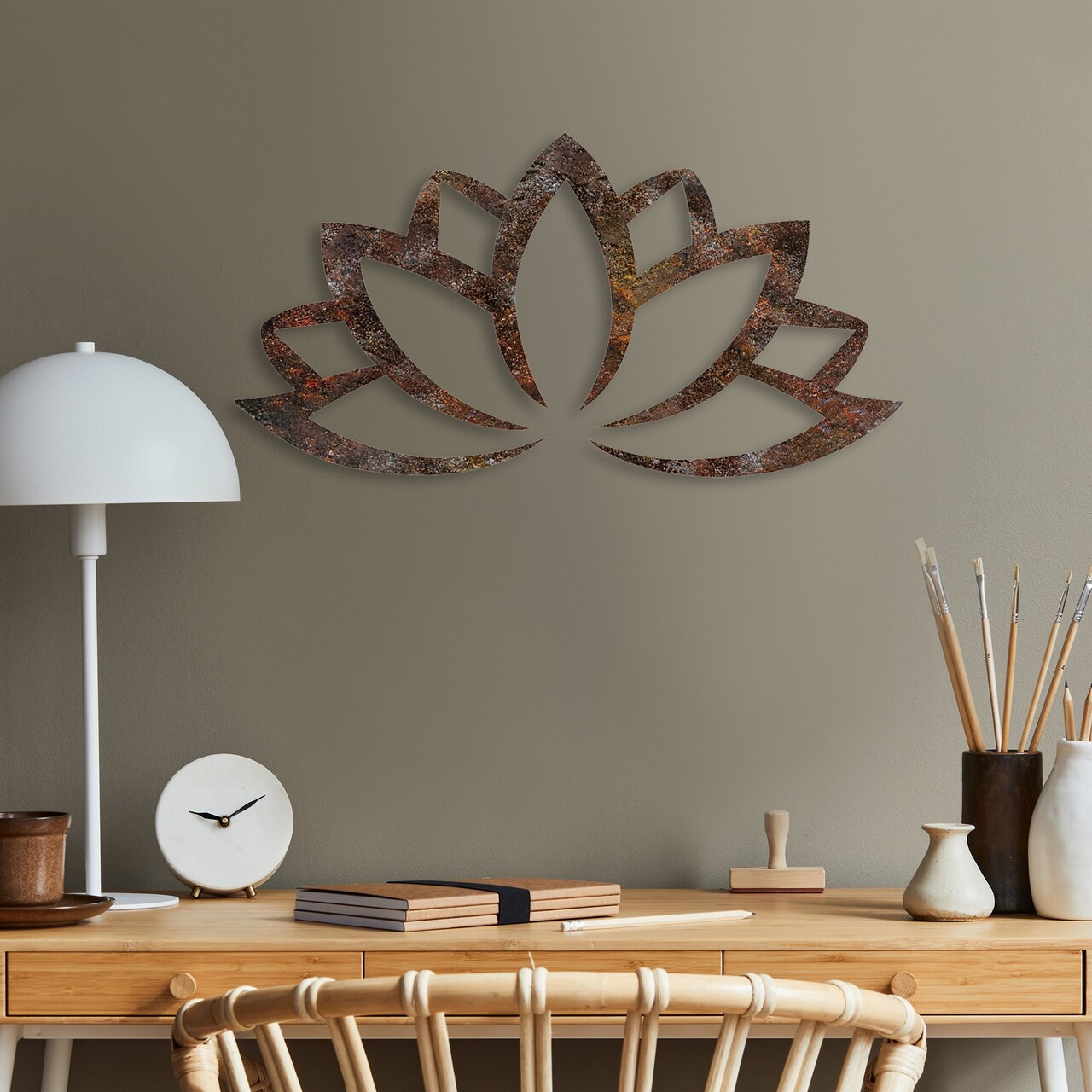 Decoratiune de perete, Rusty Lotus, Dimensiune: 35 x 60 cm, Maro antichizat - view 2