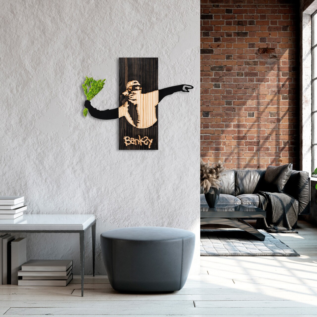 Decoratiune de perete, Banksy, Lățime: 69 cm, Negru / Nuc / Verde - view 4