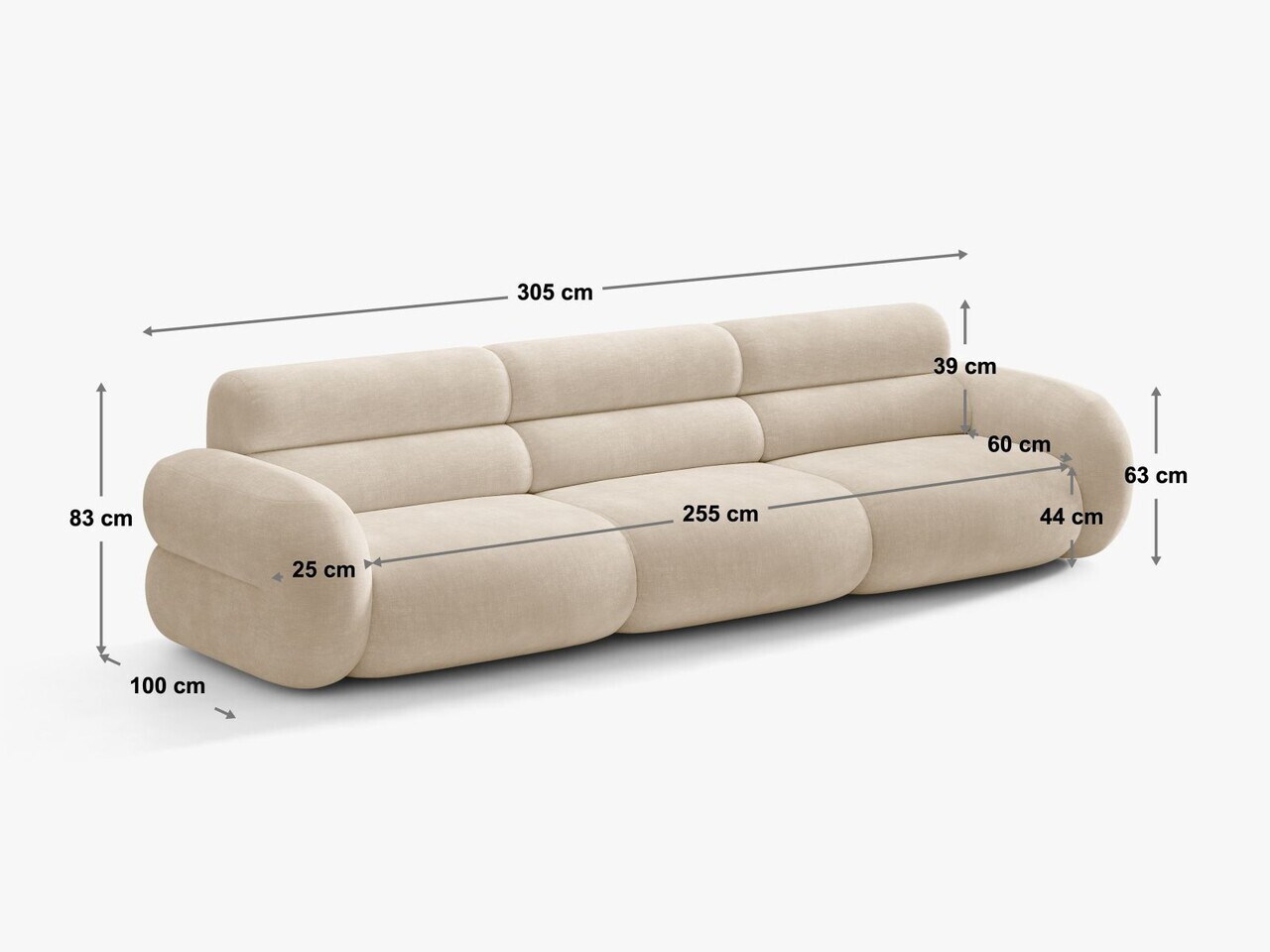 Canapea 4 locuri, Neo, Micadoni Home, 305x100x83 cm, tesatura Chenille, verde oliv deschis — imaginea 2