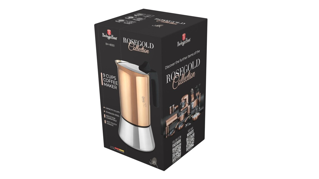 Aparat de cafea Berlinger Haus, Rose Gold, 9 cesti, 450 ml, inox 18/10, roz - imagine 10