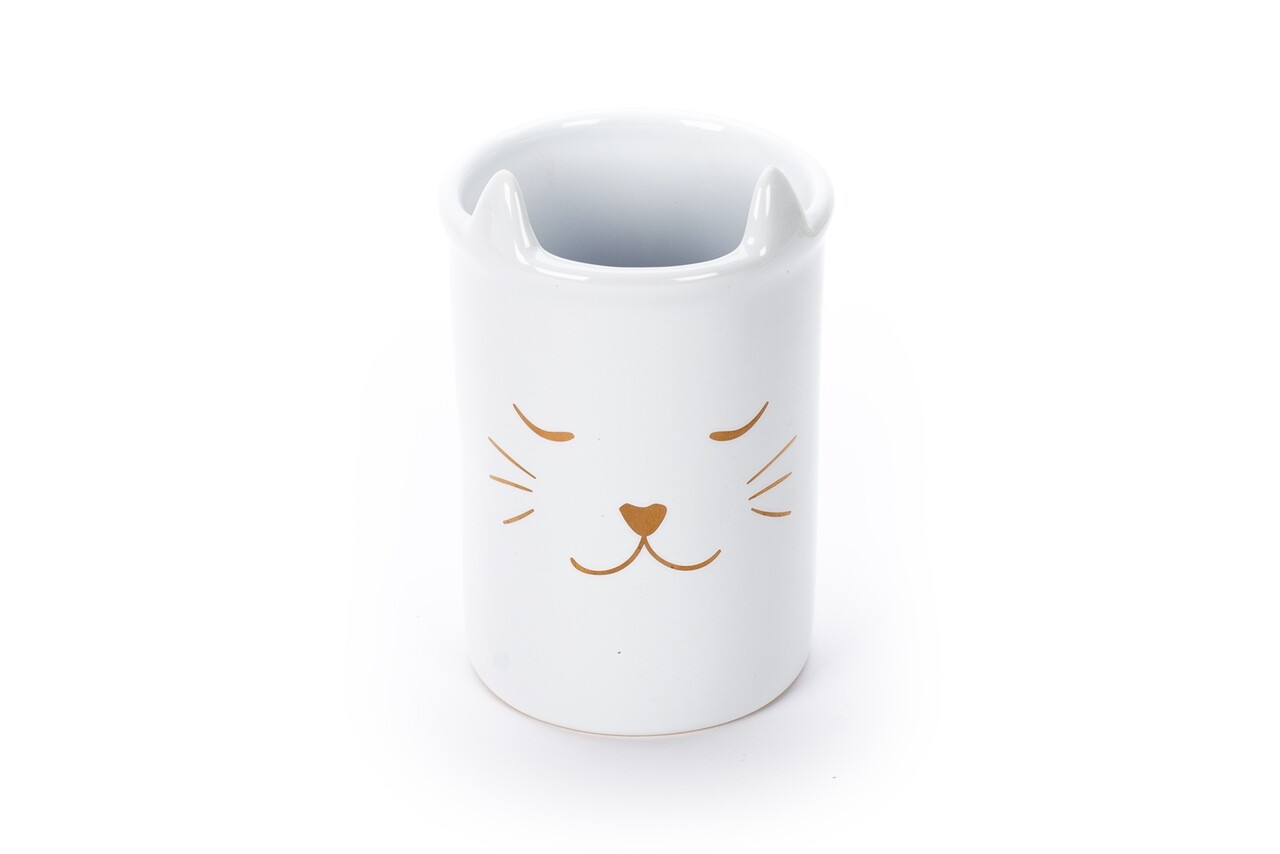 Suport Pentru Pensule Cosmetice, Cute Cat, Tri-Coastal Design, Ceramica