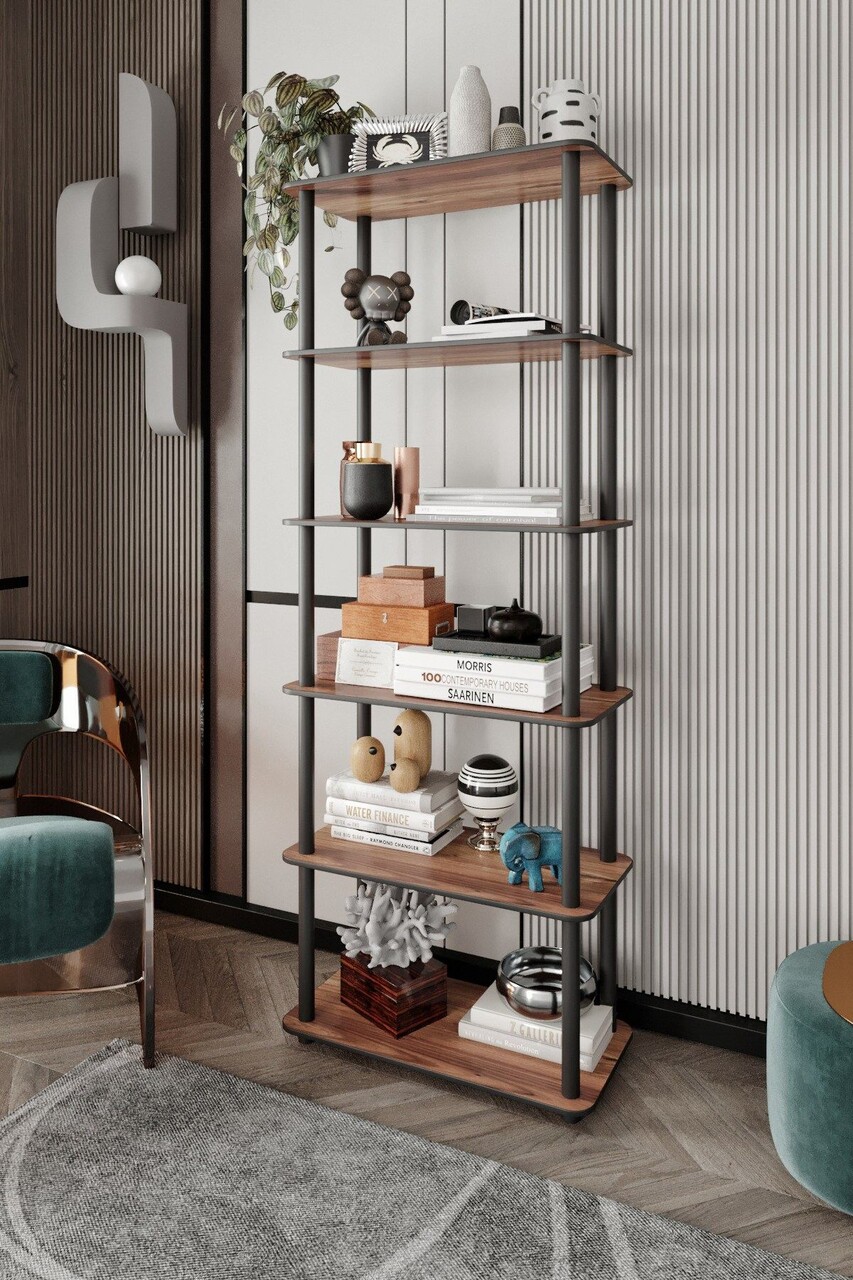 Corp biblioteca, Poter, Bookcase 6 Rect, 60x173x30 cm, Maro