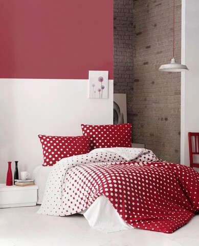 Lenjerie de pat pentru o persoana (EU) (IT), Puanline - Red, Pearl Home, Bumbac Ranforce