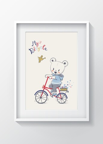Tablou decorativ bicycle, oyo kids, 29x24 cm, lemn/mdf, multicolor