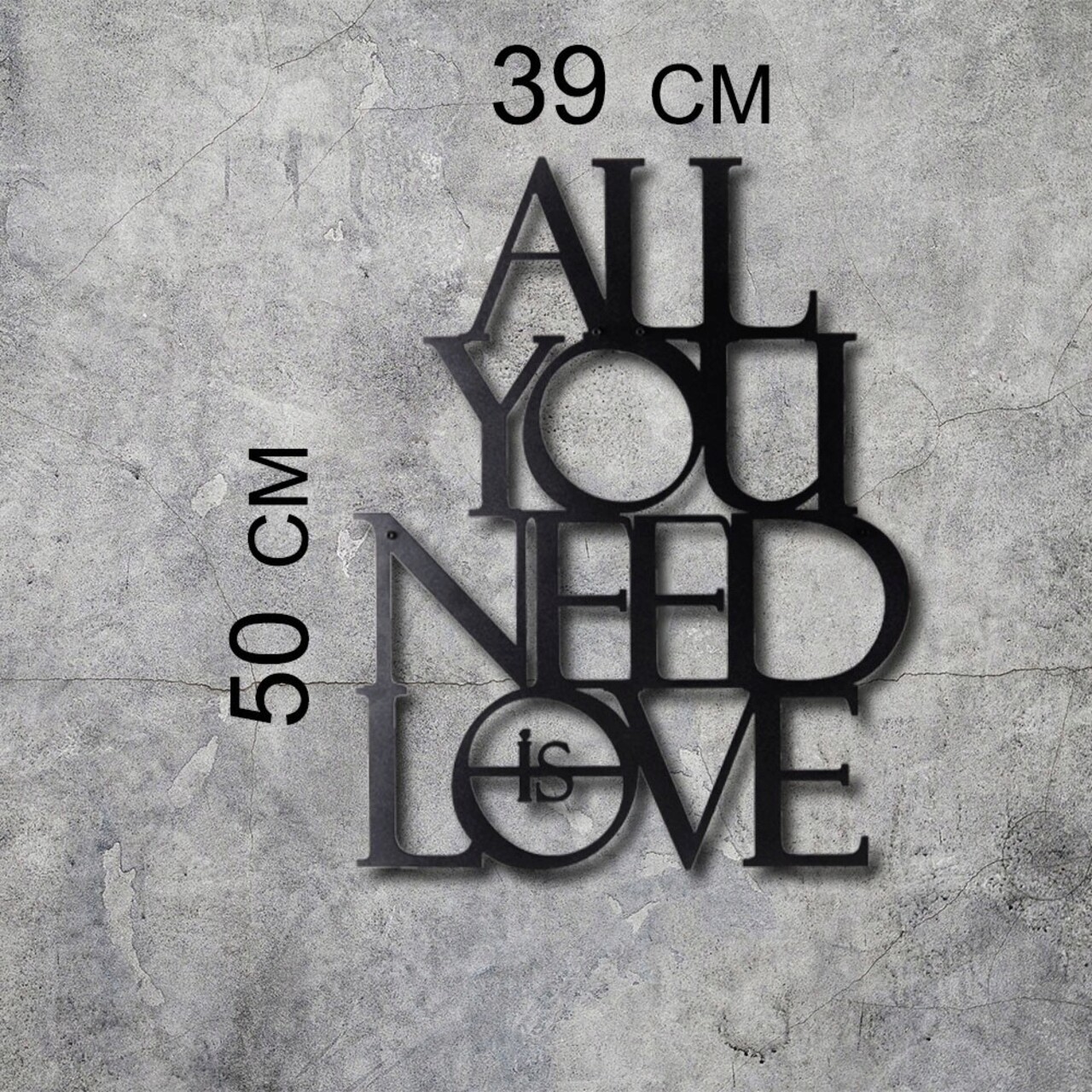 Decoratiune de perete, All You Need Is Love, Metal, Dimensiune: 50 x 39 cm, Negru - 2 | YEO