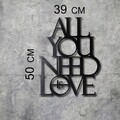 Decoratiune de perete, All You Need Is Love, Metal, Dimensiune: 50 x 39 cm, Negru