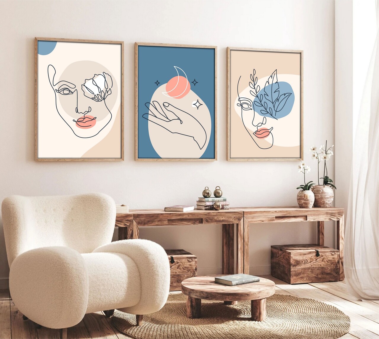 Set 3 tablouri decorative Huhu139 Cadru: 100% LEMN MASIV (Grosime: 25 cm) Multicolor