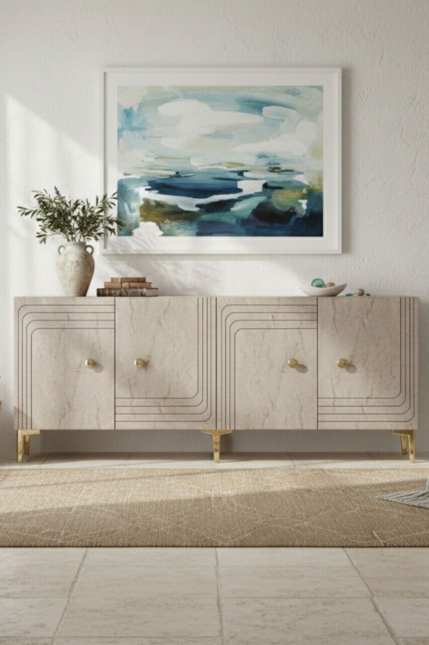Consola, Hanah Home, Lessi 180, 180x75x32 cm, Alb / Travertin — imaginea 4
