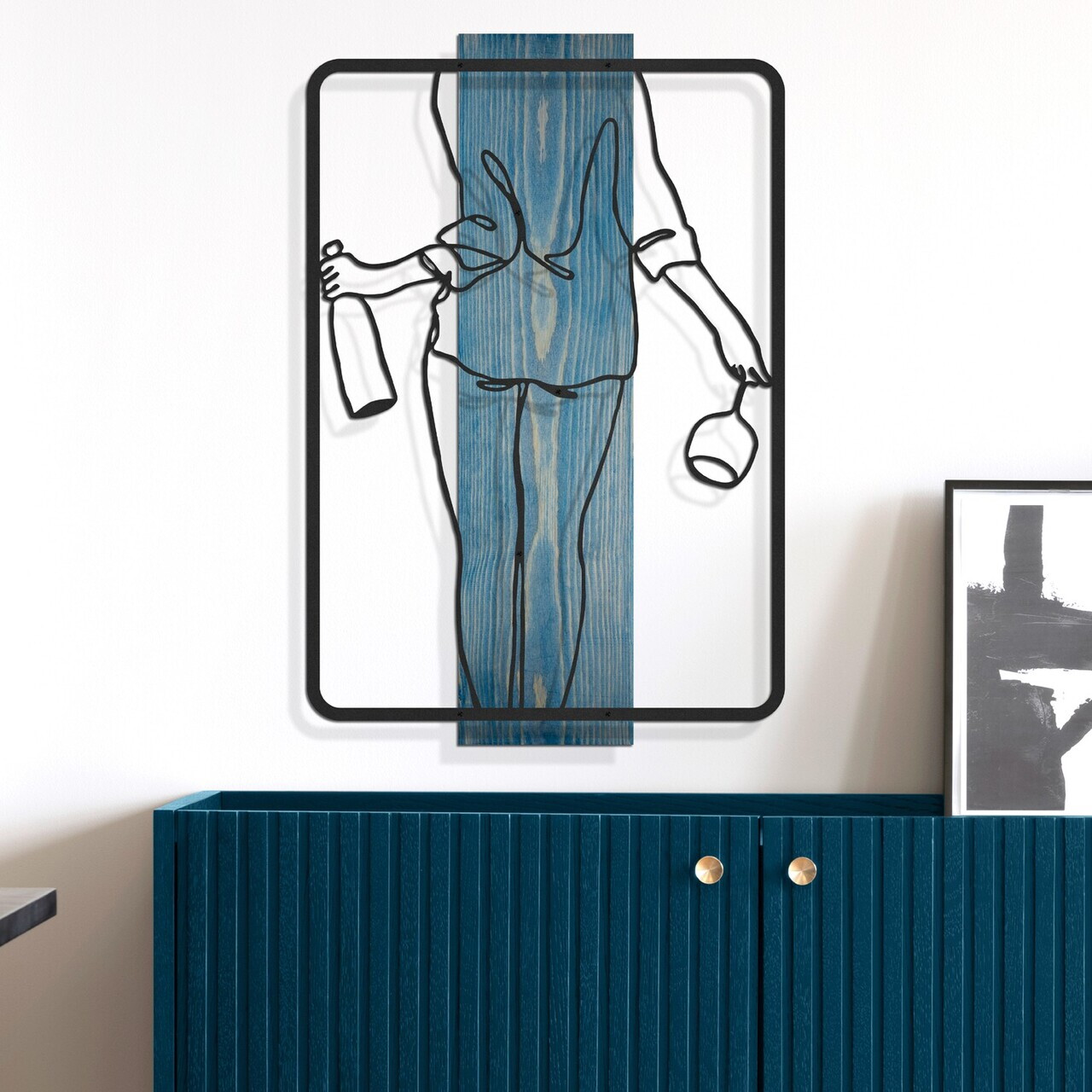 Decoratiune de perete, Silenza, Cadru: Lemn (Grosime: 2 cm), Albastru/Negru — imaginea 3