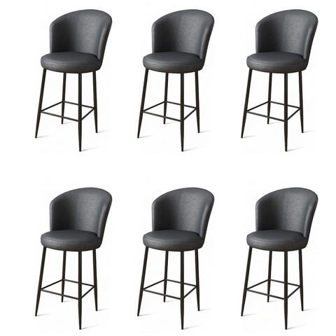 Set scaune de bar 6 piese, Charlotte, Uras, Metal, Antracit / Negru