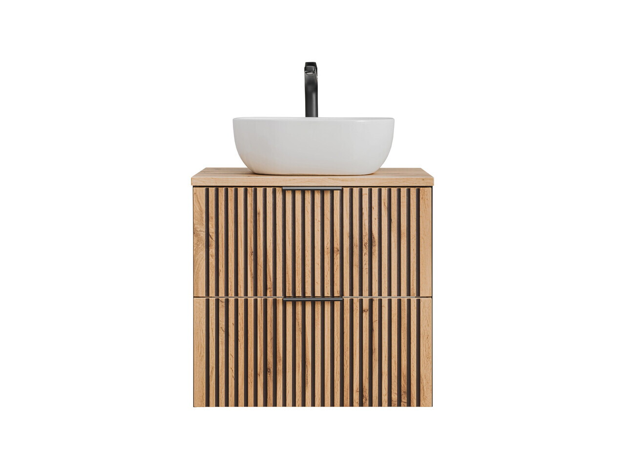 Set mobilier baie, dulap cu lavoar, 60 cm, Xilo, Comad, MDF/PAL laminat, stejar wotan/ gri piatra — imaginea 2