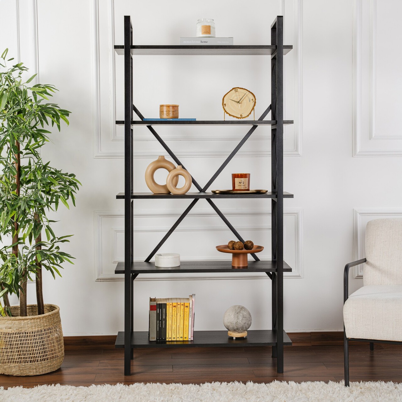 Corp biblioteca, Nordure, Elysian, Negru lemn / Negru - 1 | YEO