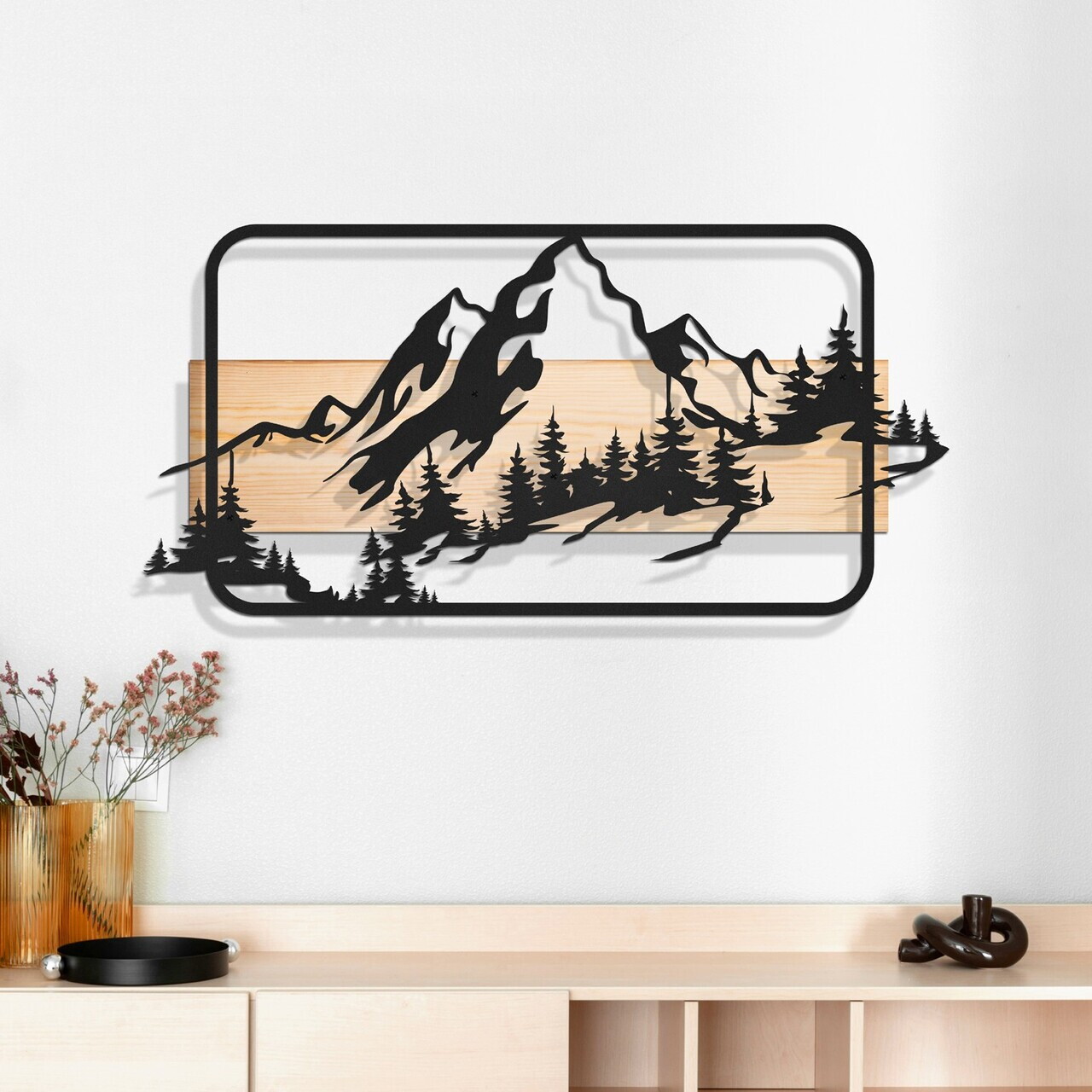 Decoratiune de perete, Alpina, Cadru: Lemn (Grosime: 2 cm), Natural/Negru — imaginea 2