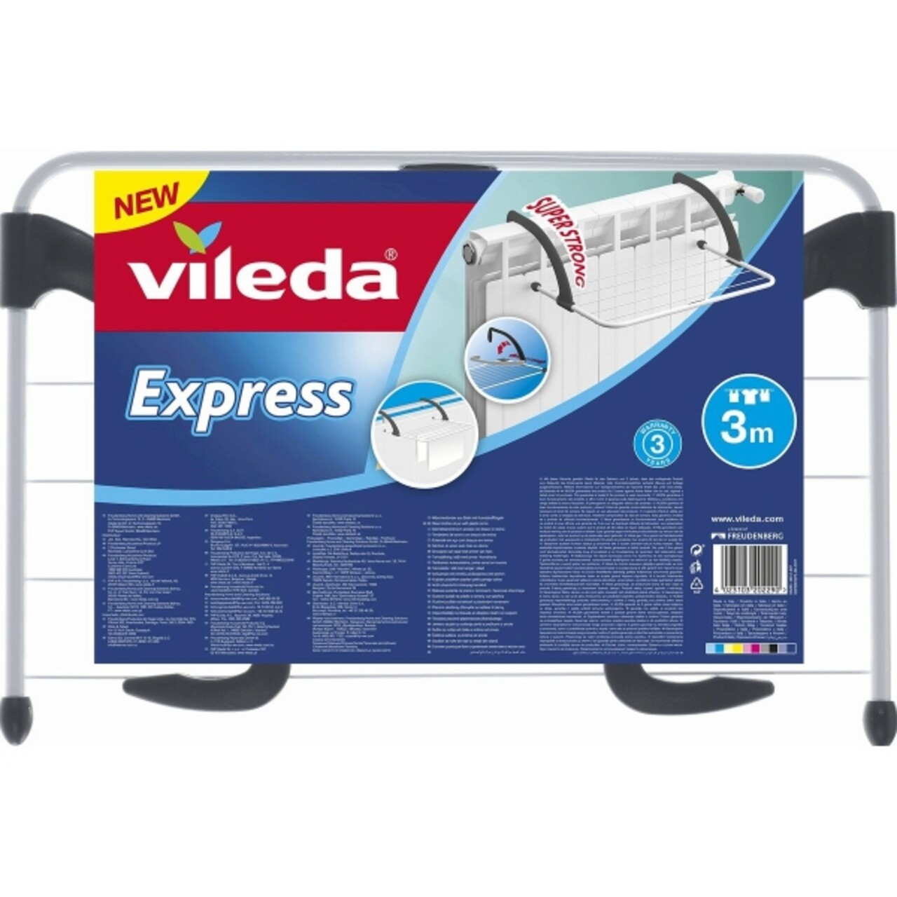 Uscator Rufe Pentru Calorifer, Vileda, Express, 52 X 35 X 18 Cm, 3 M Capacitate De Uscare, Otel, Alb/negru