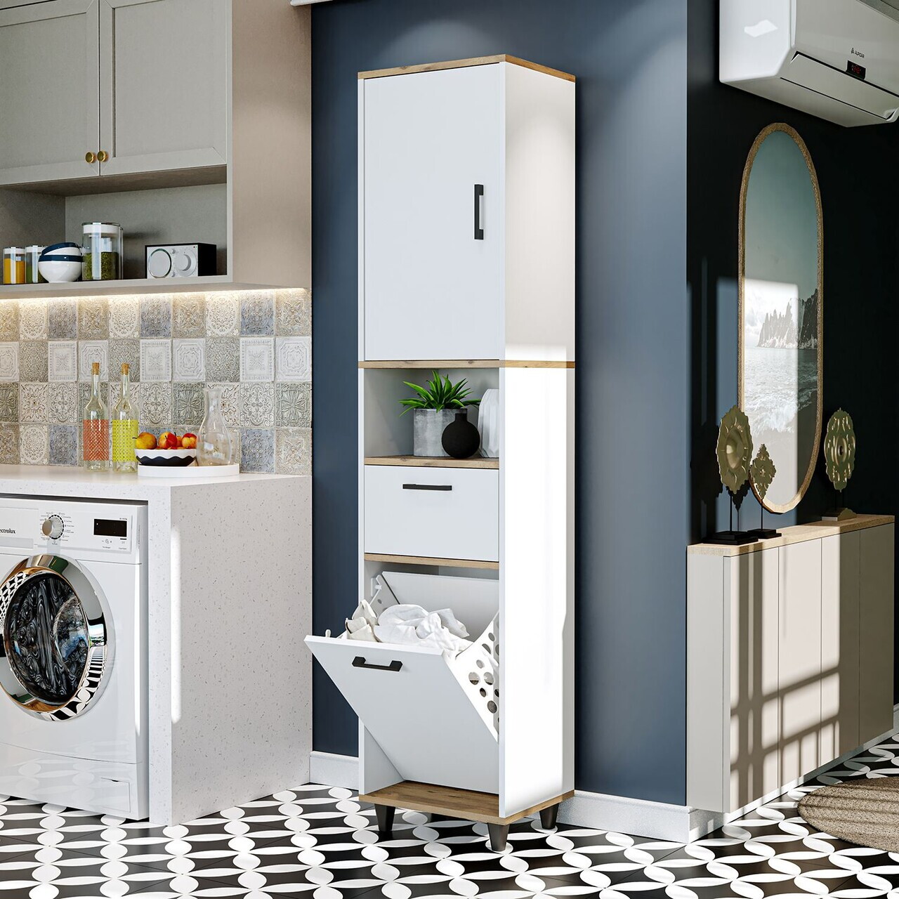 Dulap multifunctional, Hanah Home, 2530, 45x200x35 cm, PAL MELAMINAT, Pin Atlantic / Alb — imaginea 4