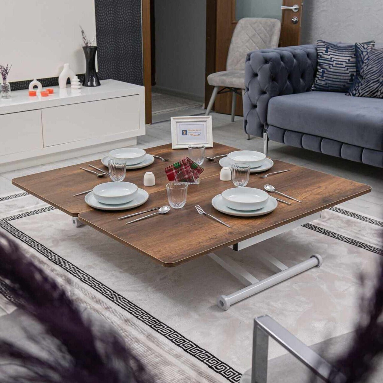 Masuta de cafea, Hanah Home, Home Ext, MDF, Nuc/Alb — imaginea 3