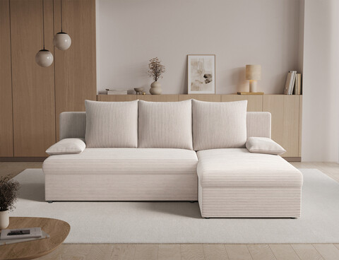 Coltar extensibil reversibil 3 locuri ELTAP, Gino, 201x143x90 cm, lemn/poliester, bej