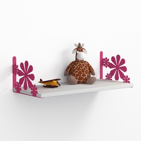 Raft pentru perete Cicek, Decormet, 72x20x25 cm, alb/roz
