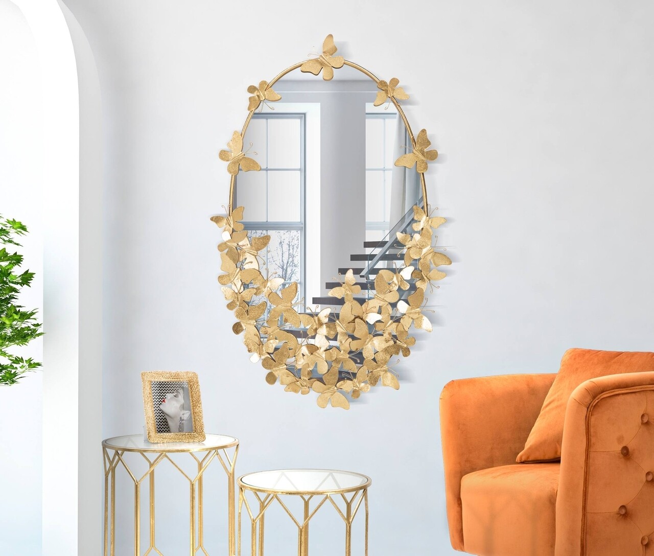 Oglinda decorativa Butterfly, Mauro Ferretti, 89.5 cm, fier, auriu - 1 | YEO