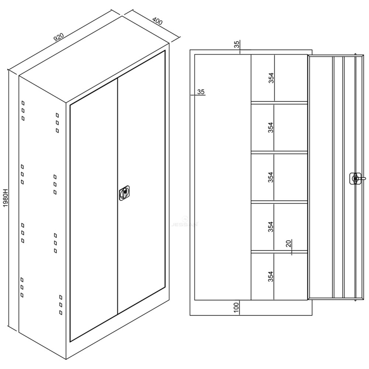 Dulap de depozitare cu incuietoare, Shelvoria, Js1001Ma, 92x198x40 cm, Otel, Gri/Albastru
