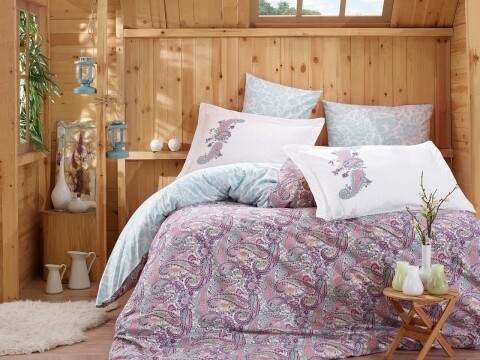 Lenjerie de pat pentru o persoana, 3 piese, 100% bumbac poplin, Hobby, Giulia Lilac, multicolora
