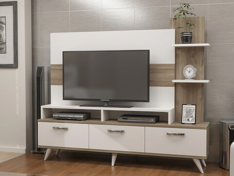 Comoda tv, decorotika, lover, 150x127x30 cm, alb / nuc