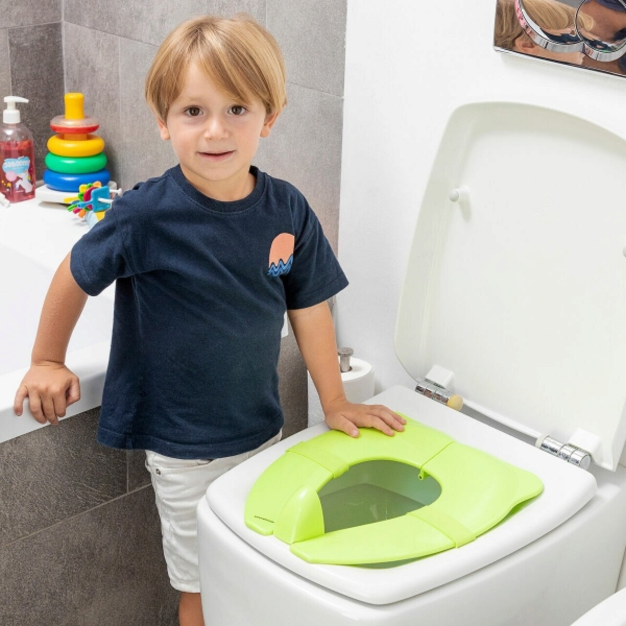 Reductor de scaun de toaleta pliabil pentru copii Foltry, InnovaGoods, 34 x 29 x 6 cm, verde