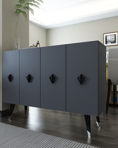 Consola, Hanah Home, 8166KM-32, 120x80x29.6 cm, PAL , Anthracite / Black / Silver