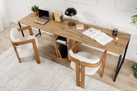 Birou, Nordure, Twin Study Desk, 240x74x60 cm, Pin Atlantic / Negru