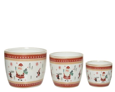 Set 3 ghivece Santa, Decoris, teracota, multicolor