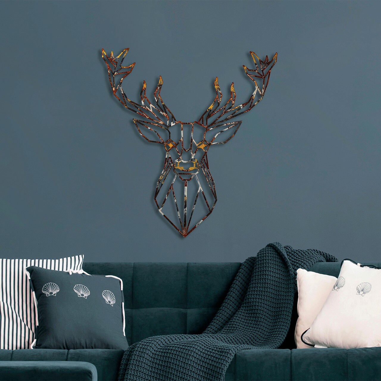 Decoratiune de perete, Deer, Metal, Latime: 60 cm / Inaltime: 65 cm, Multicolor - 2 | YEO