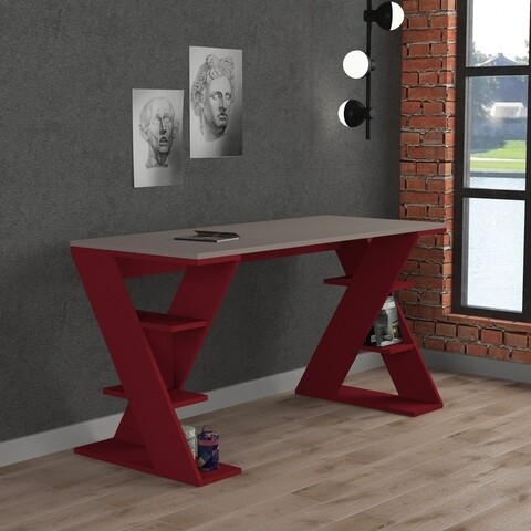 Birou Papillon, Decortie, 140x60x75 cm, cafeniu/visiniu