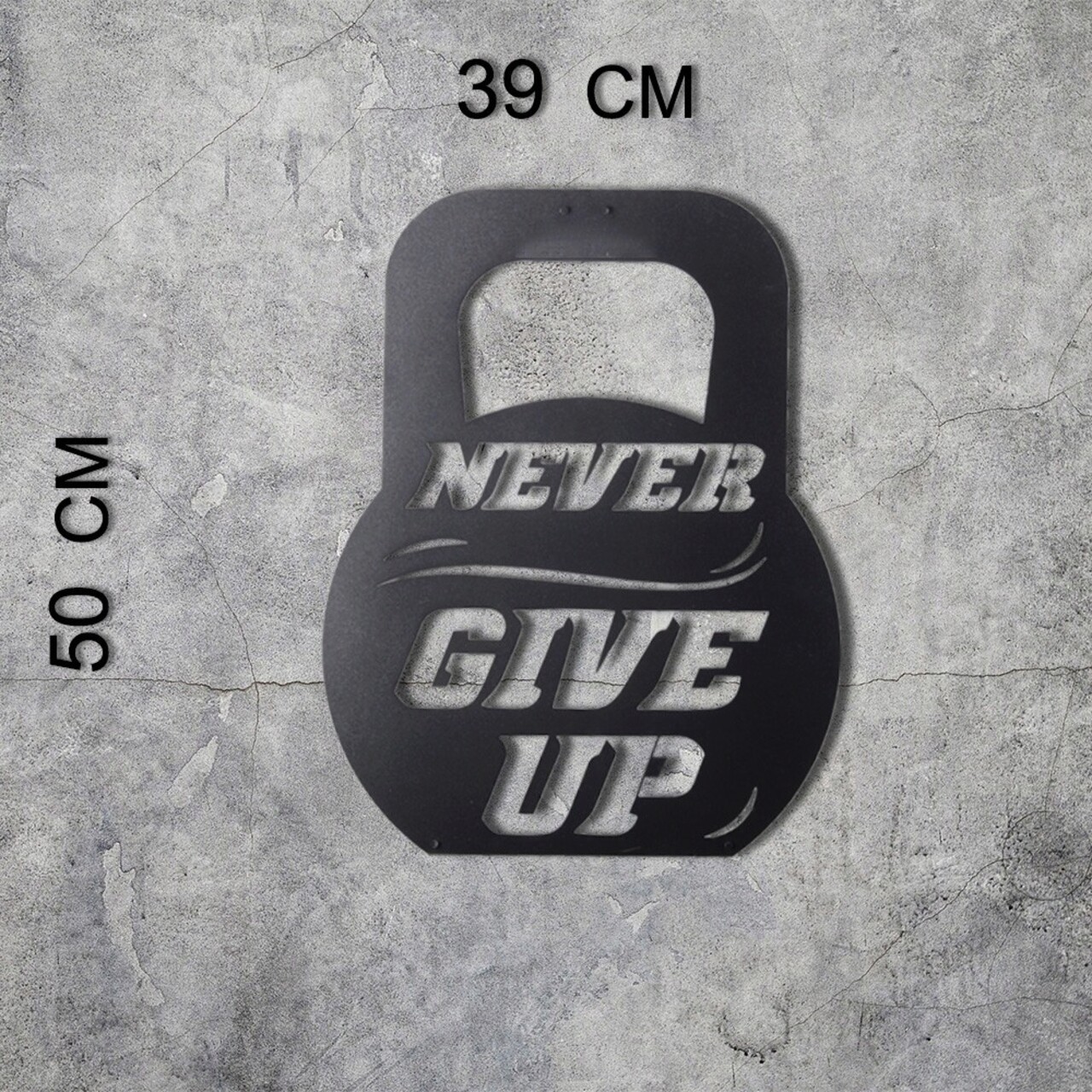 Decoratiune de perete, Never Give Up, Metal, Dimensiune: 50 x 39 cm, Negru - 2 | YEO