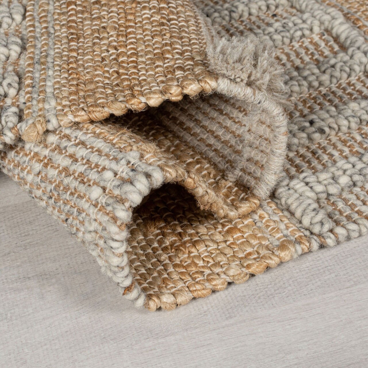 Covor Medina Jute Natural/Grey, Flair Rugs, 60x230 cm, iuta/lana, natural/gri