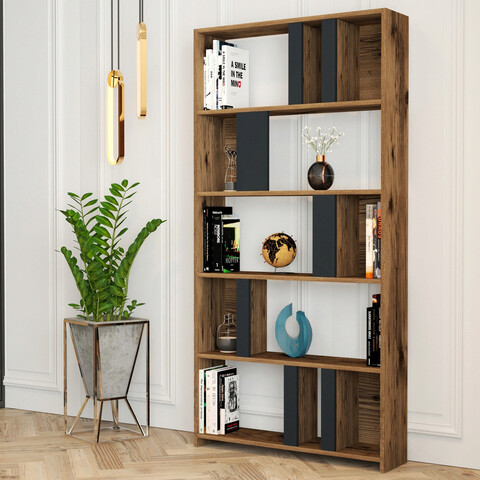 Corp biblioteca, hommy craft, lima, 90x180x20 cm, nuc / antracit