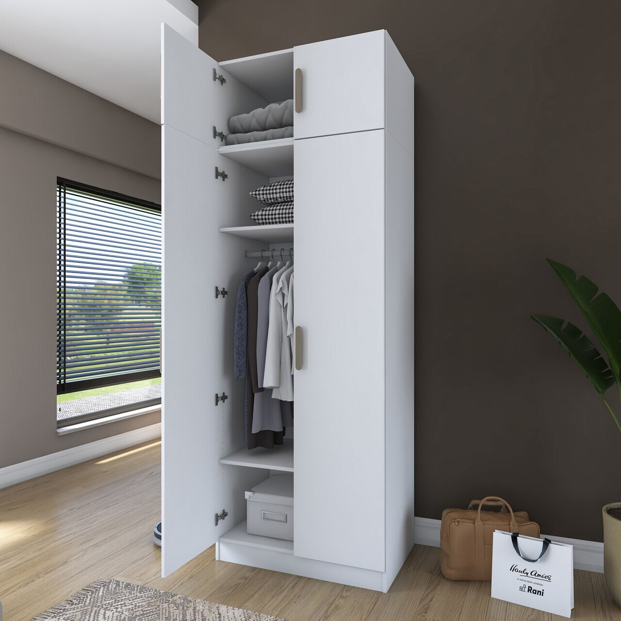 Dulap pentru haine, Hanah Home, BA211, 90x255x57.5 cm, PAL melaminat, Alb - view 3