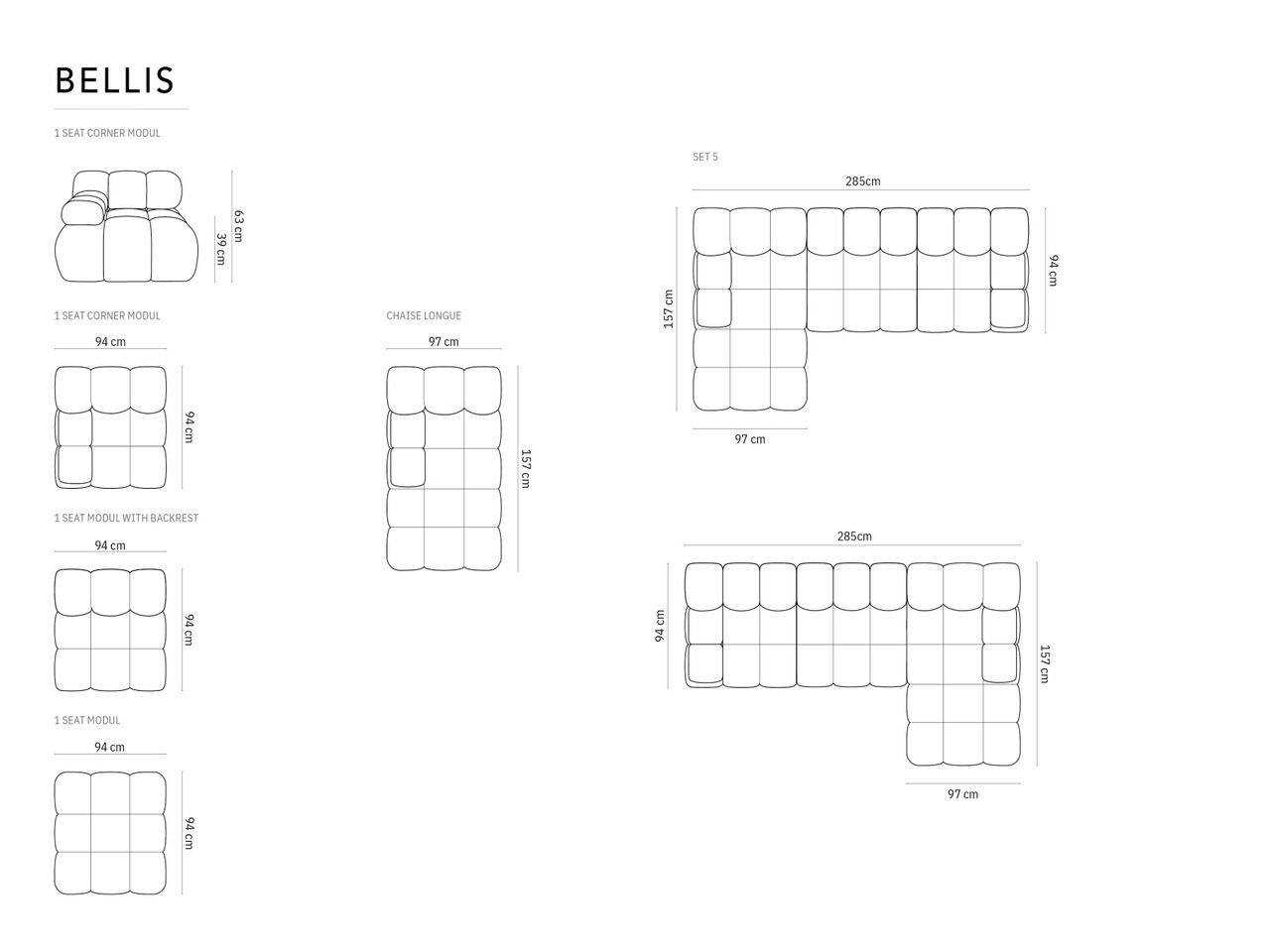Coltar modular dreapta 4 locuri, Bellis, Micadoni Home, BL, 285x122x63 cm, catifea, albastru deschis